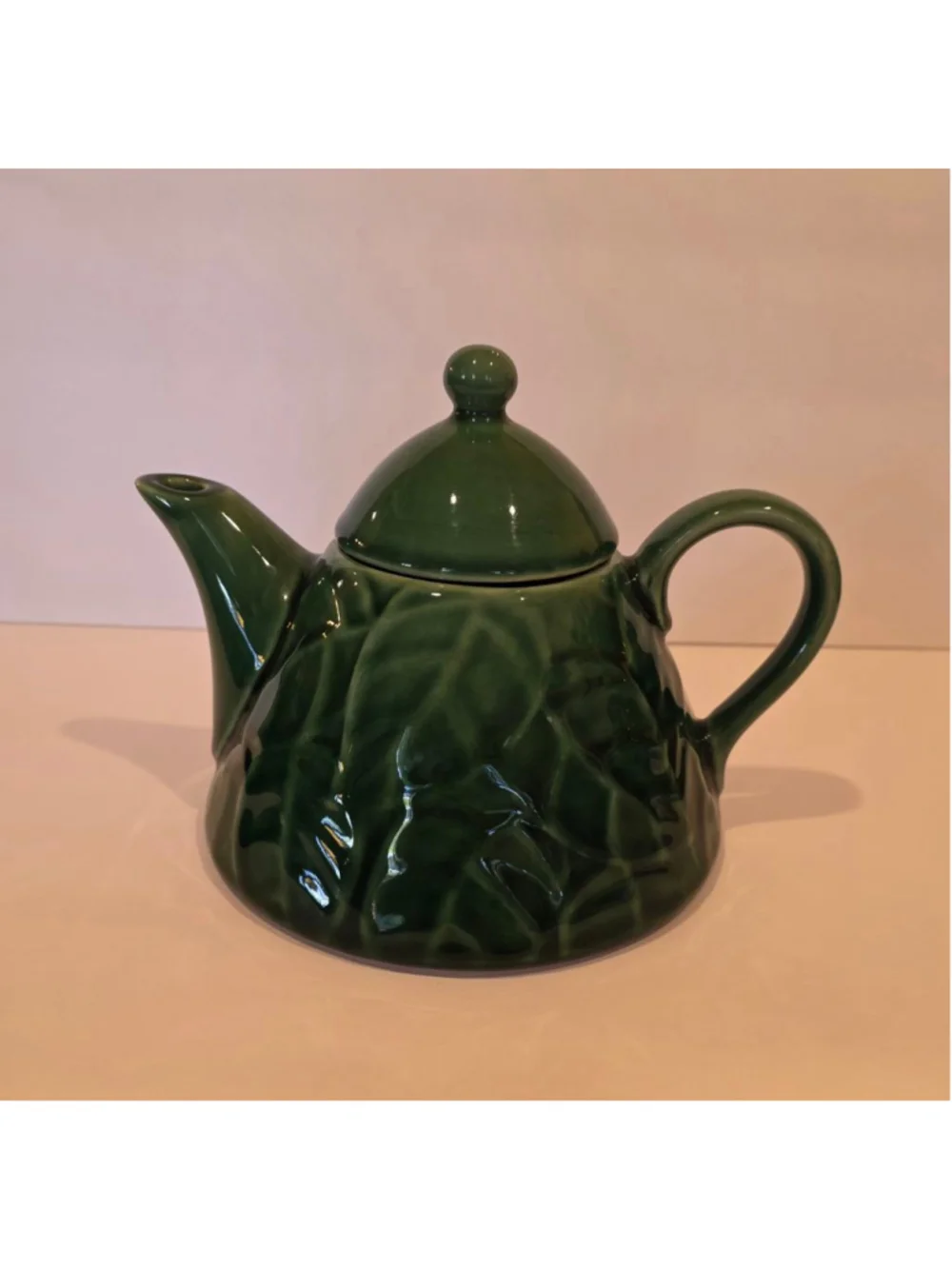 Vintage Pier 1 Jade Leaves Green Stoneware Teapot 5 cups
